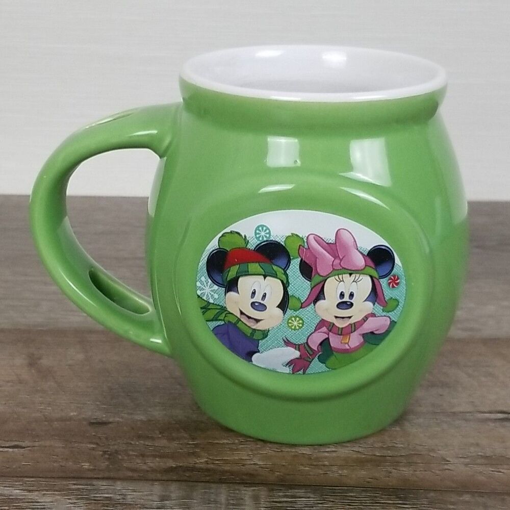 Disney Christmas Mickey and Minnie Lime Green Hot Cocoa Coffee Mug Cup